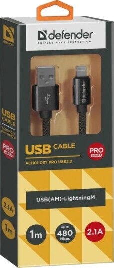 Usb-Kabel Defender Usb-A Til Lightning 1 M Svart 87808