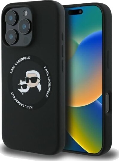 Karl Lagerfeld iPhone 16 Pro Max Hardcase Silicone med MagSafe - K&Ch Heads, Svart