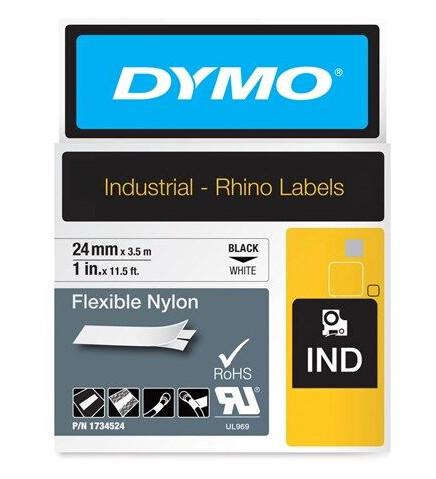 DYMO Rhino Industrial tape 24 mm x 3.5m flexible nylon (black on white)