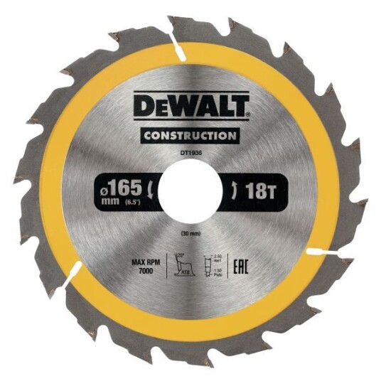 Dewalt DT1936-QZ Sirkelsagklinge 165 x 30 mm, 18T Dewalt DT1936-QZ Sirkelsagklinge 165 x 30 mm, 18T