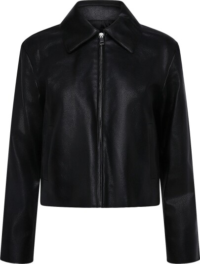 Mango Faux Leather Zip Up Jacket Black XS