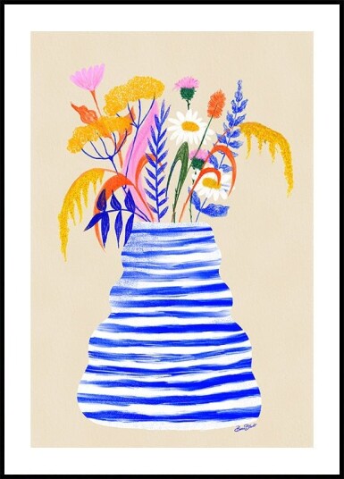Happy Floral Vase with Stripes Plakat Plakat / 30x40cm