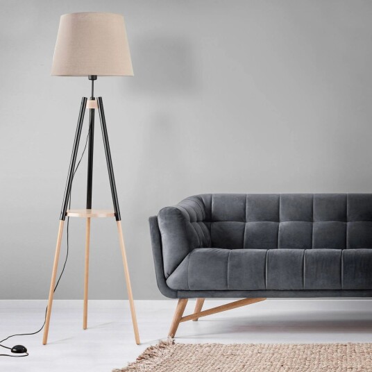 Euluna Gulvlampe Vaio Nature tripod-treramme, beige