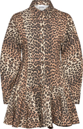 Ganni Almond Milk Leopard Shirt Dress Brown 36 Ganni Almond Milk Leopard Shirt Dress Brown 36