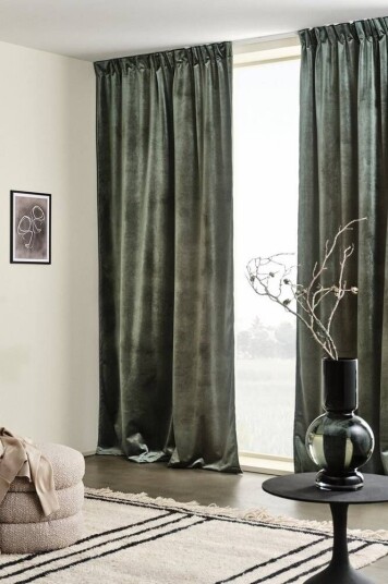 Jotex SIMONE RECYCLED gardin med multifunksjonsbånd 2-pk Mørk grønn 1507723-03-23 1688160-03-300