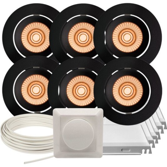 Namron Downlightpakke Alfa Reflektor Warmdim Sort 6 Pk