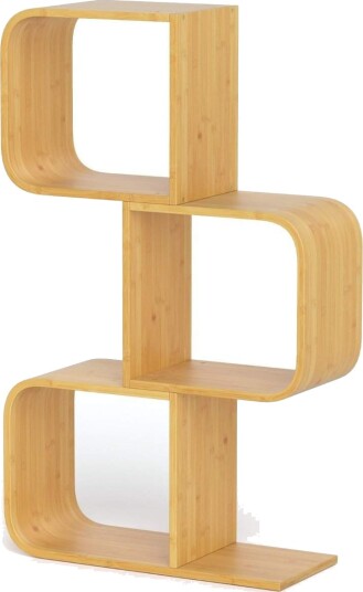 S formet bokhylle i bambus med 3 nivåer stående hylle kubehylle kontorhylle 61 x 23 x 100 cm