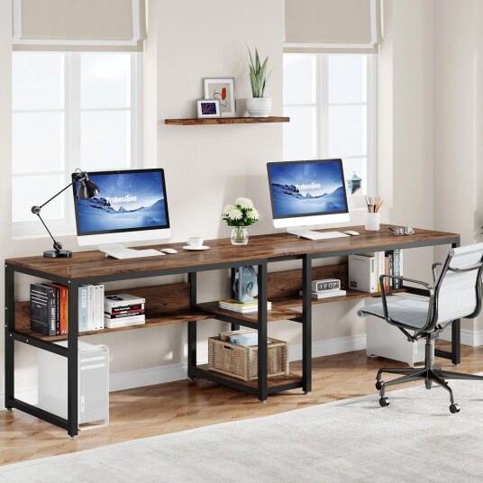 Skrivebord for to 200x60cm / kontorpult med 2 arbeidsflater / databord / arbeidsbord