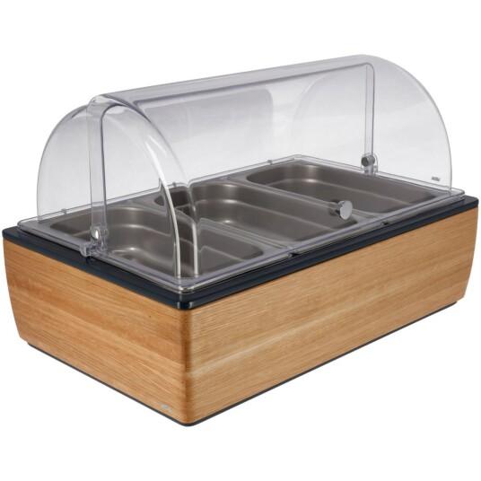 VEGA Buffetsystem komplett Montana eik 6,5 cm rustfritt stål 3 x GN 1/3; Størrelse GN 1/1, 57x36.5x27.4 cm (LxBxH); Eik/Transparent/Stålgrå; Rektangulær
