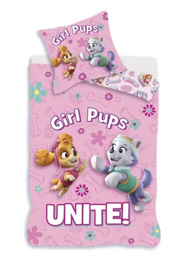 Licens Paw Patrol juniorsengetøy 100x140 cm - Girl pups pink - Vendbart design - 100% bomull