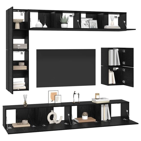 TV benksett Veggmontert 8 pcs Svart Eik Konstruert tre TV benksett Veggmontert 8 pcs Svart Eik Konstruert tre