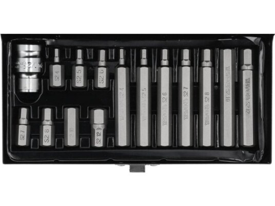 Yato YT-0413 15-delt Hex Skrutrekker Bitssett i Kromvanadiumstål, Metrisk, 2-12 mm