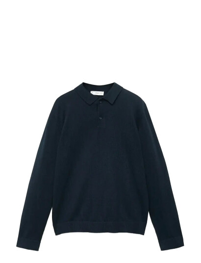 Mango Knitted Polo-Neck Sweater - Navy - 9-10