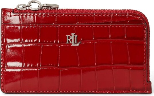 Lauren Ralph Lauren Croc Embossed Leather L Zip Card Case   FESTIVE RED   One Size