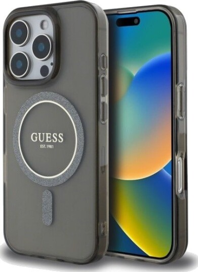 Guess IML Glitter Circle MagSafe Mobildeksel til iPhone 16 Pro Max - Svart