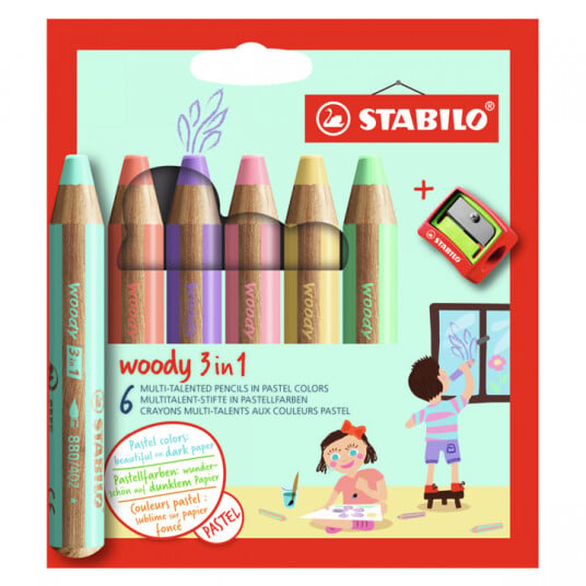 Stabilo Woody 3-in-1 Fargeblyanter Pastell 6-sett + spisser