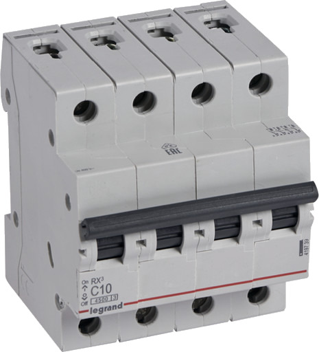 Legrand 3 stk RX³ MCB automatsikring C10 4P 4M 4,5kA