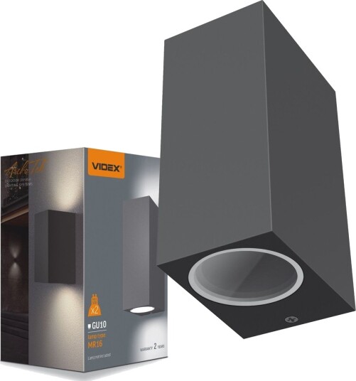 Videx GU10 dobbel fasade vegglampe   IP54 utendørs grå opp/ned lys aluminium uten lyskilde