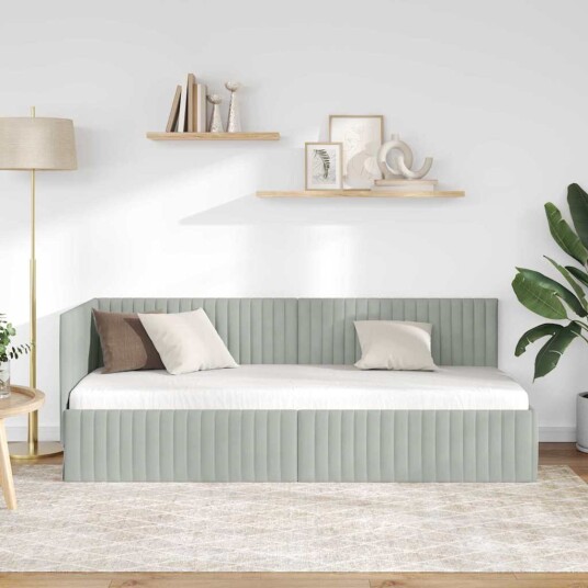  Hjørnesengramme med hodegjerde Lysegrå 80 cm x 200 cm Fløyel