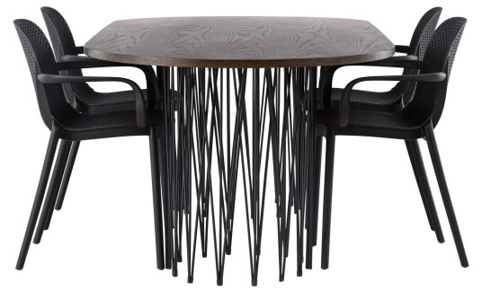 Venture Design Stone oval & Baltimore spisegruppe Svart/mokka 4 stoler & bord 220 x 100 cm