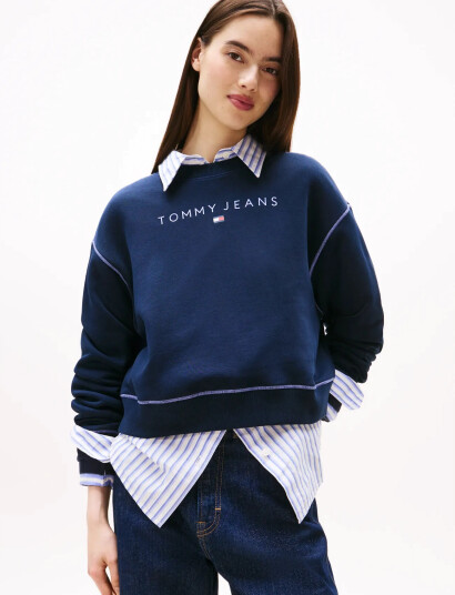 Tommy Jeans Tjw Rlx Crp Stitch Linear Crew - Blue - M