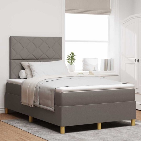 Box Spring Seng med Madrass Taupe Kompakt Dobbel Stoff