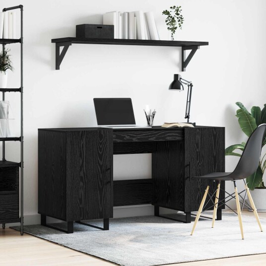 Skrivebord med hylle Svart eik 140 x 50 x 75 cm Konstruert tre