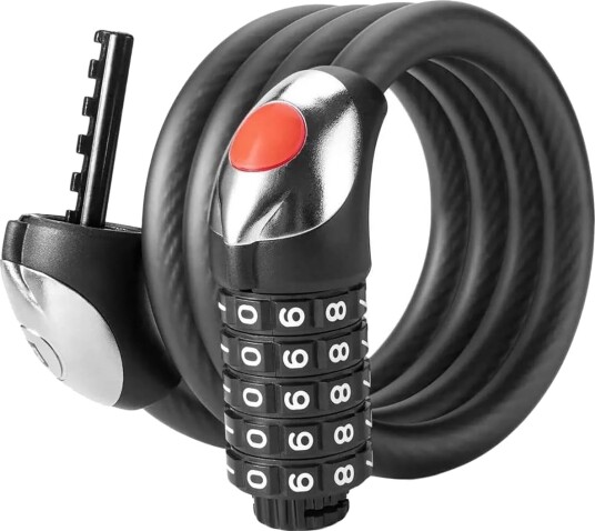 Sykkellås Rockbros Rks531 – Stålwire, 5-Sifret Kode + Led, 180 Cm