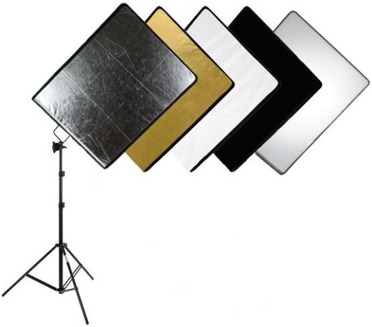 Refleks- og diffusorskjerm med paraplyfeste - 5i1 - 46x61 cm