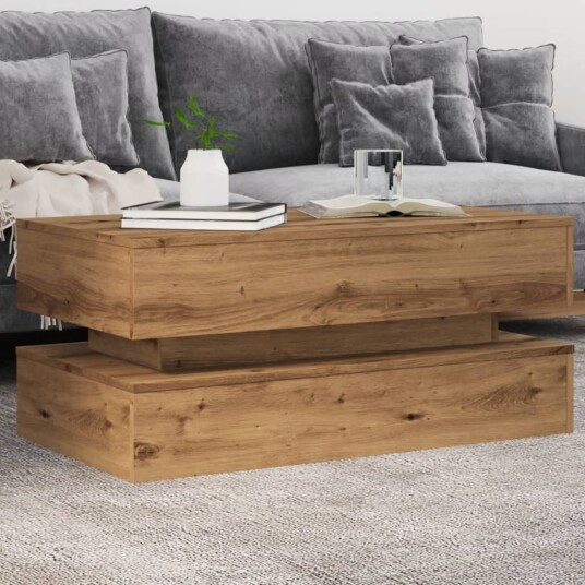 Salongbord med LED-lys artisan eik 90x50x40 cm 8721158447067