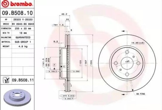 Bremseskive BREMBO 09.B508.11
