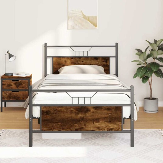 Sengeramme uten madrass røkt eik 107x203 cm konstruert tre Sengeramme uten madrass røkt eik 107x203 cm konstruert tre