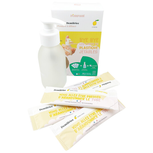 Naturlig tannkrem Pimpant LEMON Pump Bottle + 4 påfyll Naturlig tannkrem Pimpant LEMON Pump Bottle + 4 påfyll