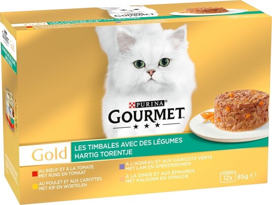 Gourmet våtfôr Gold Raffinert Ragu Våtfôr Kjøtt & Grønnsaker Kylling Kalkun Lam Okse 16x85 g