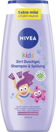 Nivea Kids 3-i-1 dusjsåpe, sjampo og balsam - Berry Scent (250 ml)