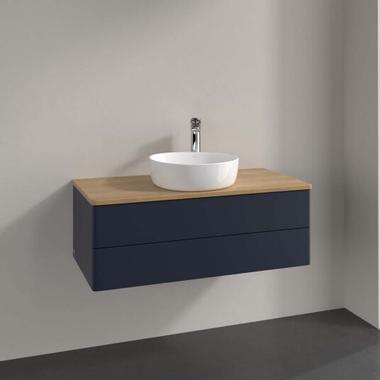 Villeroy & Boch Antao Servantskap med 2 skuffer 100x50x36 cm m/lys Blå Matt/Eik Villeroy & Boch Antao Servantskap med 2 skuffer 100x50x36 cm m/lys Blå Matt/Eik