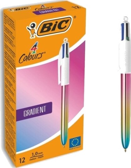 Bic 511034, Klips, Uttrykkbar Kulepenn Med Hengefeste, Gjenfyllbar, Sort, Blå, Grønn, Rød, 12 Stykker, Medium