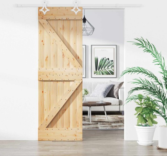 Skyvedør Naturlig og Hvit 70 x 210 cm Massiv Furu Tre Skyvedør Naturlig og Hvit 70 x 210 cm Massiv Furu Tre