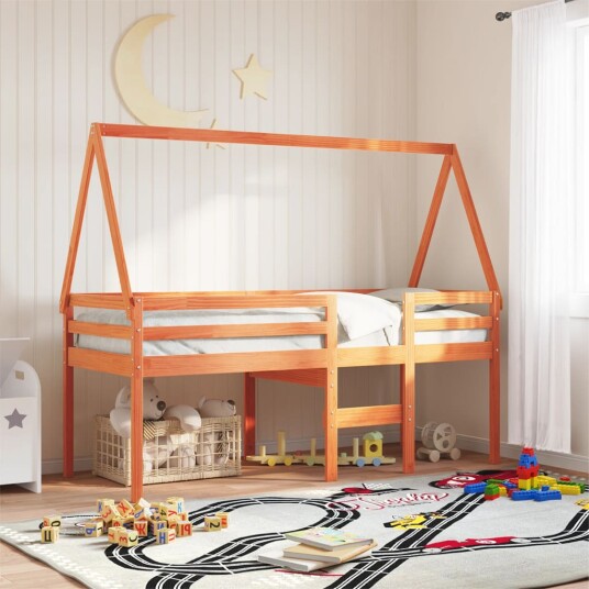  Høyseng med tak voksbrun 80x200 cm heltre furu 8721102669958