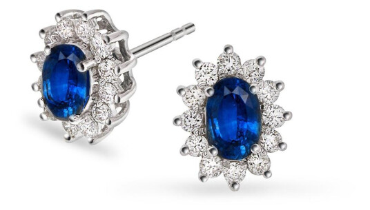 Gold CollectionØredobber i 585 hvitt gull med diamanter 0,48 ct og safir