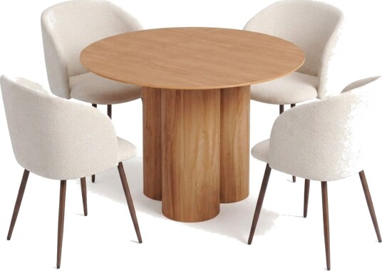 Juno spisegruppe rund 110 cm eik med 4 Greya spisestoler Eik