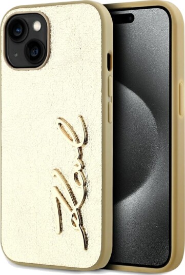 Karl Lagerfeld Wrinkled Metal Signature iPhone 15 Case - Gold