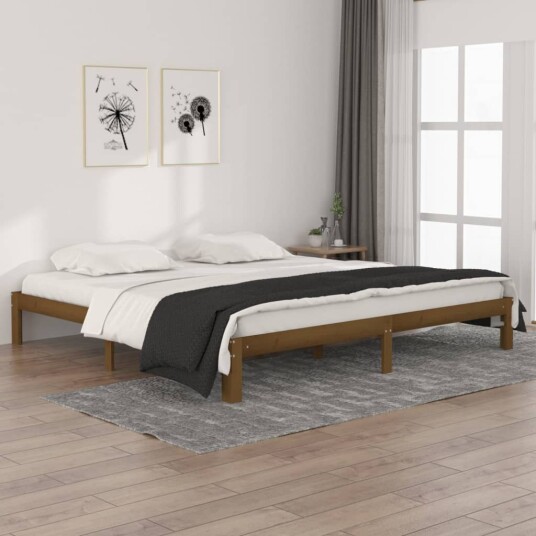 vidaXL Sengeramme honningbrun heltre furu 200x200 cm