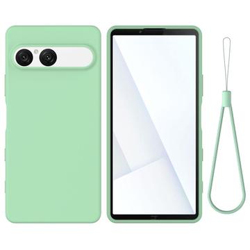 Sony Xperia 10 VII Flytende silikon deksel med håndstropp Grønn