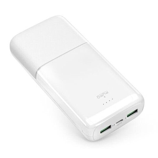 Puro Daily 20 Plus Powerbank 20000mAh 22,5W med USB-C og USB-A - Hvit