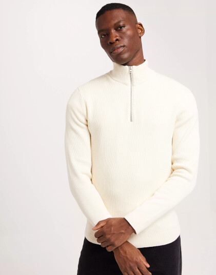 Only & Sons Onsphil Reg 12 Struc Half Zip Knit Gensere Antique White