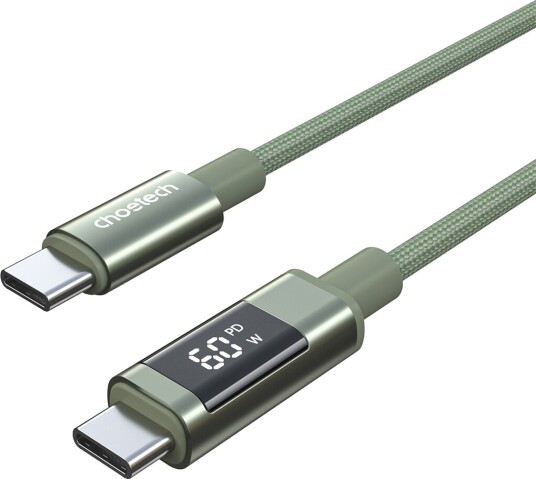 Usb-Kabel Choetech Pd60w Usb-C Til Usb-C Med Digitalt Display 1,2 M Nylon Grønn