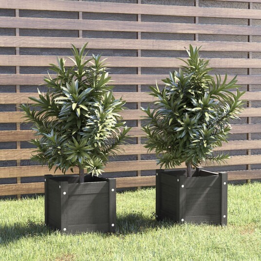 vidaXL Plantekasser 2 stk grå 31x31x31 cm heltre furu vidaXL Plantekasser 2 stk grå 31x31x31 cm heltre furu