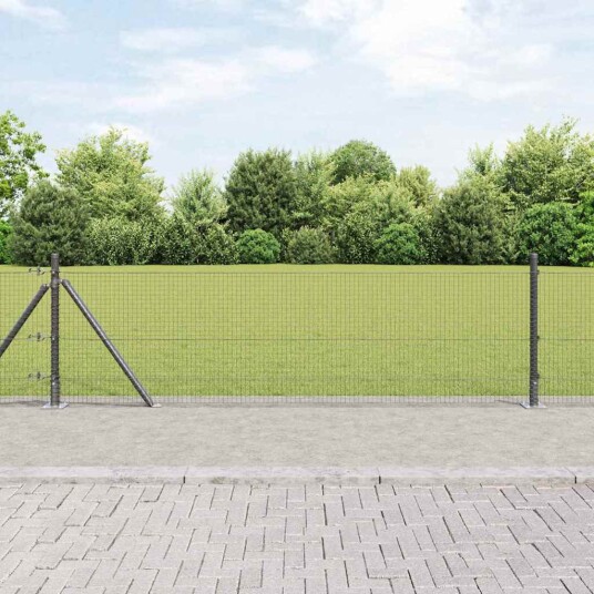 Sveiset Trådgjerde med 13 Flensede Poster Grå 0,5x50 m Stål