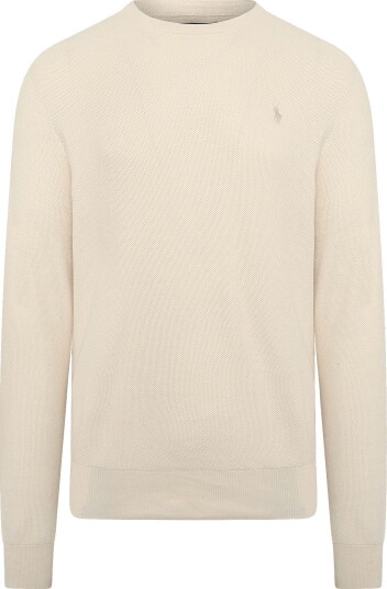Polo Ralph Lauren Mesh Knit Cotton Crewneck Sweater   Cream   L
